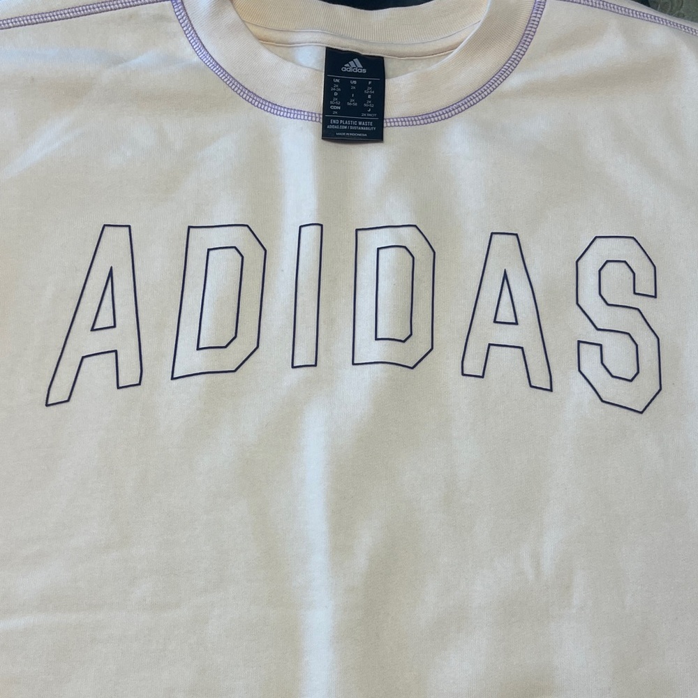 NEW no tag Adidas Cream Tee with Purple Outline